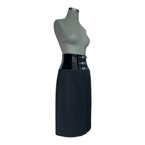 Women Skirt MARIA GRAZIA SEVERI Italian Black Bustier Skirt Front Slit MidiSkirt - Picture 3 of 7